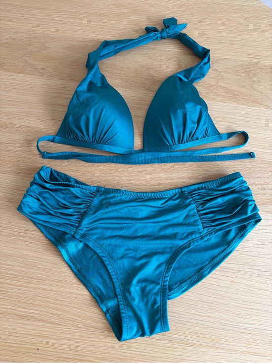 Etam Other - Women’s Teal Halter Bikini Set with Ruched Briefs